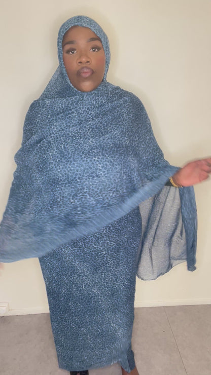 DAMPÉ À MOTIF LÉOPARD BLEU EN MOUSSELINE